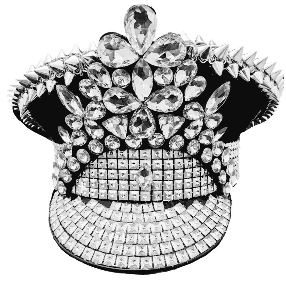 Queen Rinesthones Silver Military Style Hat, Bride Hat, birthday, Rave Attire,